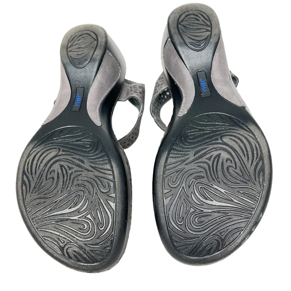 JBU by Jambu Chloe Gray Vegan Leather Laser Cut Wedge Sandals With Memory Foam 9